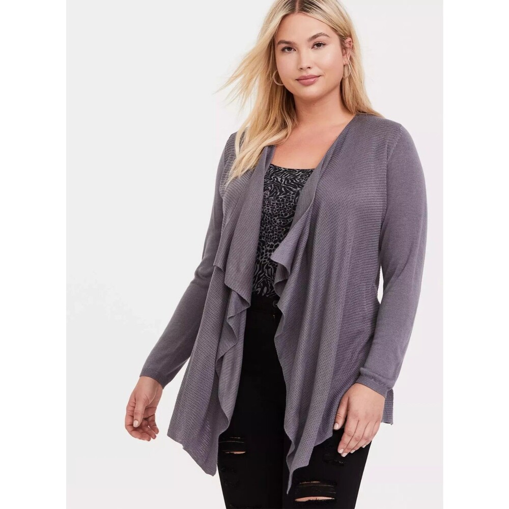 Torrid 3 Cardigan Drape Front Sweater Gray